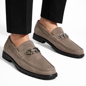 Salvatore Ferragamo Master Gancini Bit Suede Loafer Gray Men Size 8.5D/ 9.5